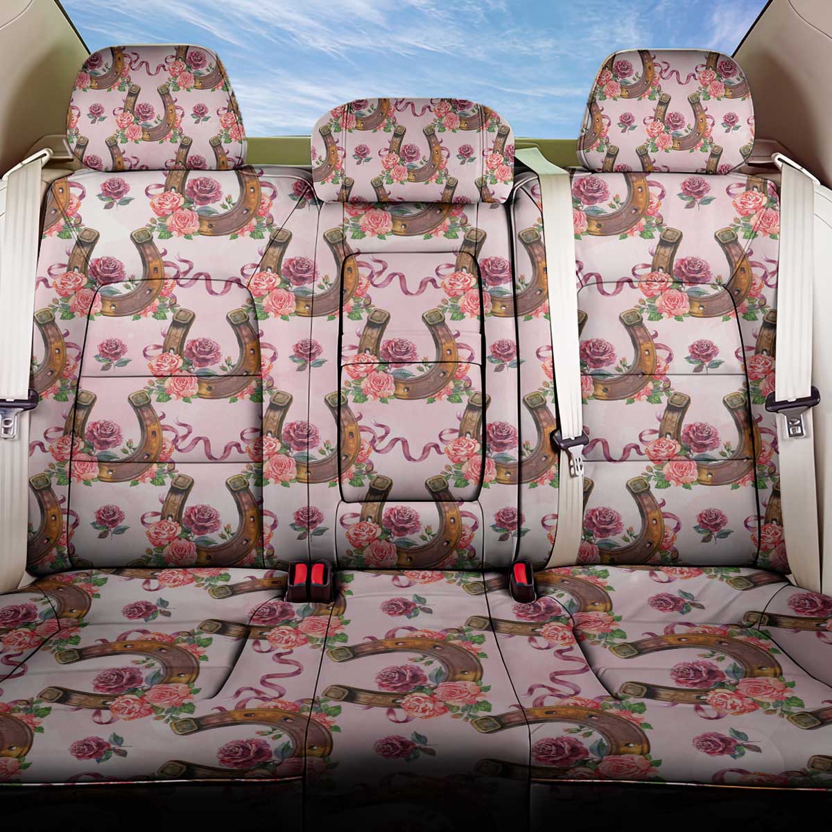 Kentucky Lucky Horseshoe Floral Back Car Seat Cover Vintage Western Pattern