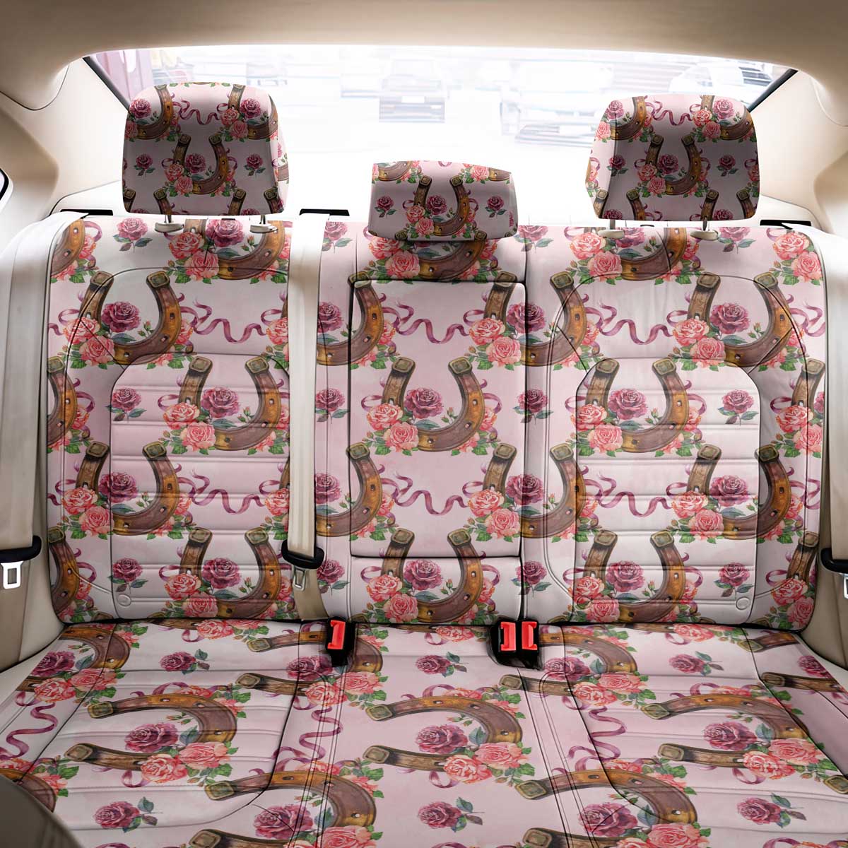 Kentucky Lucky Horseshoe Floral Back Car Seat Cover Vintage Western Pattern