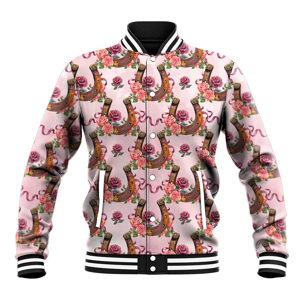 Kentucky Lucky Horseshoe Floral Baseball Jacket Vintage Western Pattern