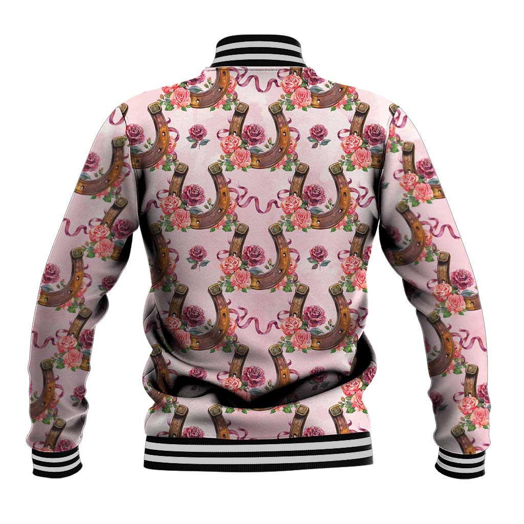 Kentucky Lucky Horseshoe Floral Baseball Jacket Vintage Western Pattern