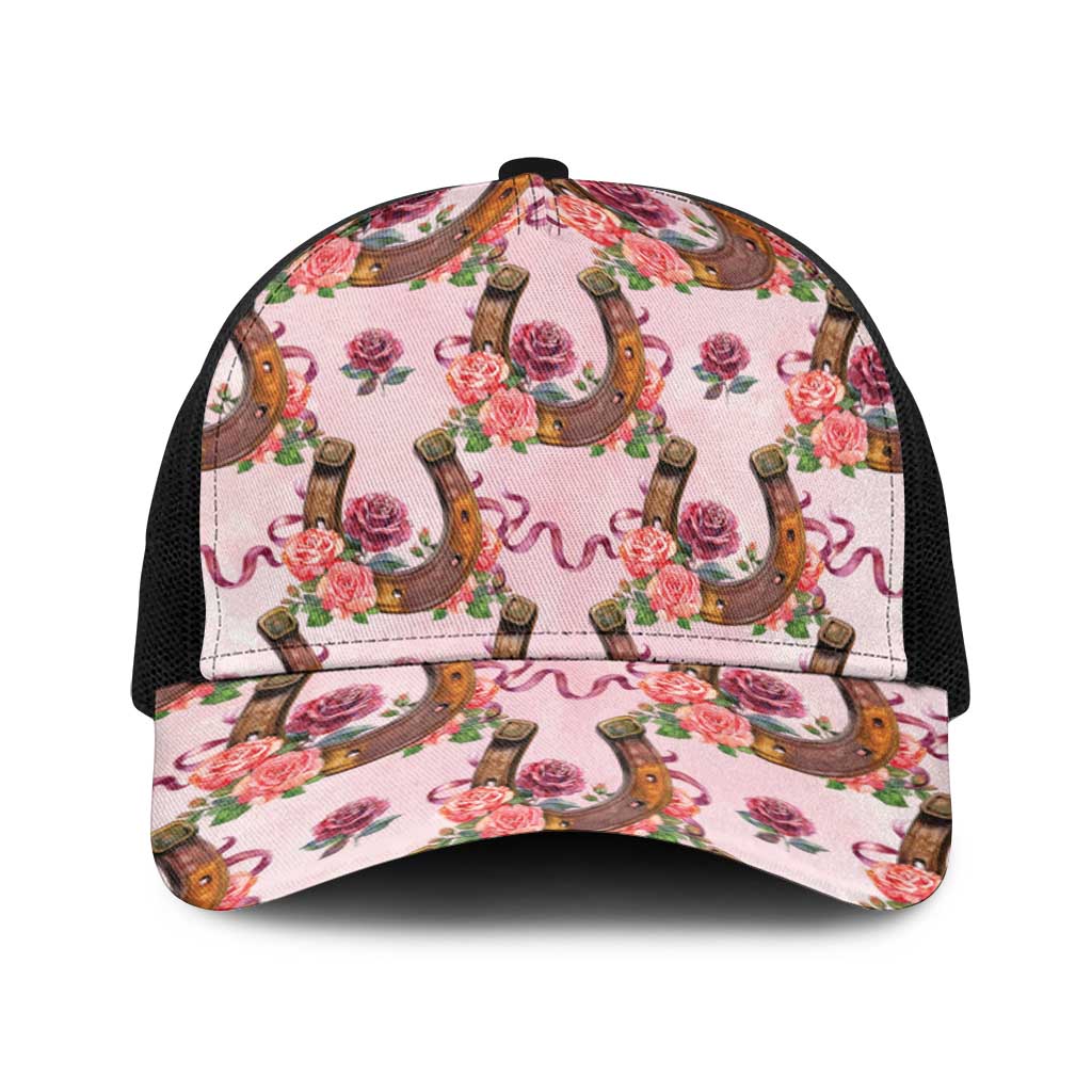 Kentucky Lucky Horseshoe Floral Baseball Net Cap Vintage Western Pattern