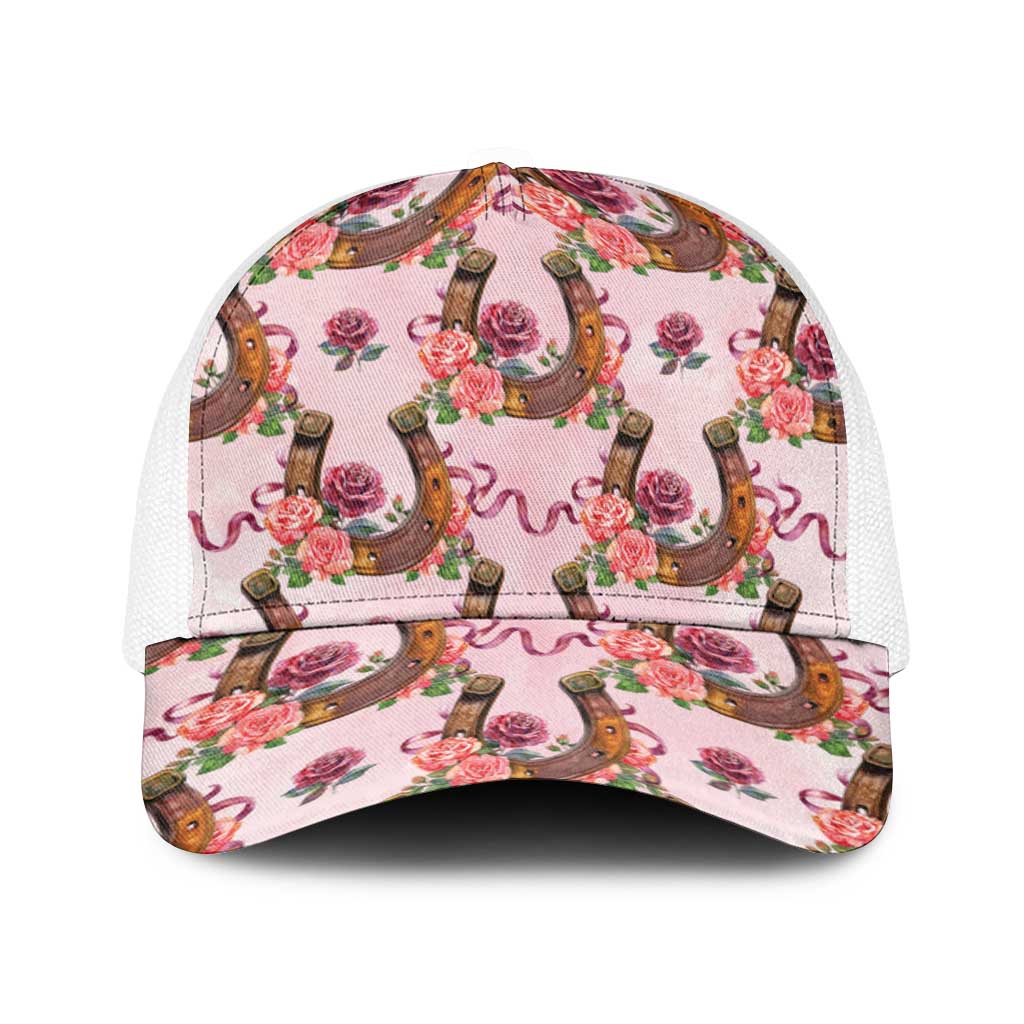 Kentucky Lucky Horseshoe Floral Baseball Net Cap Vintage Western Pattern