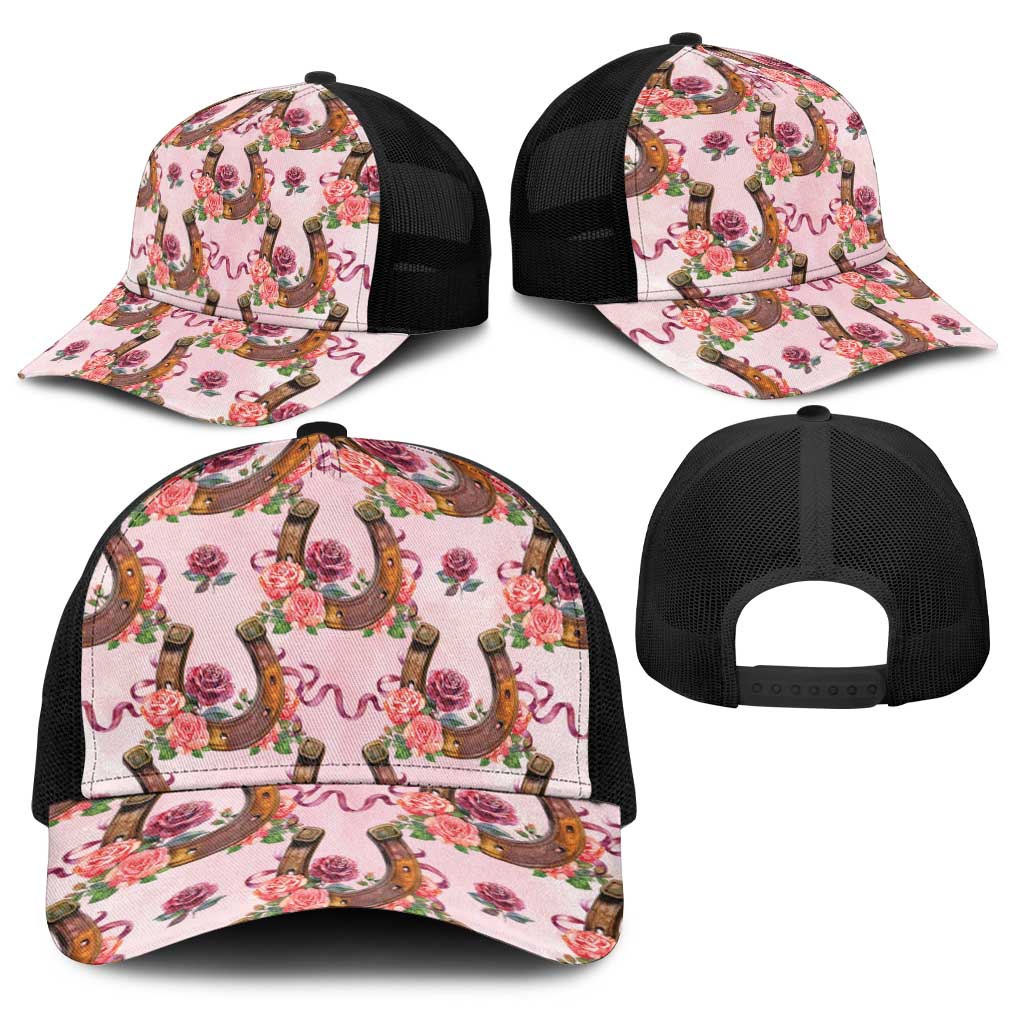 Kentucky Lucky Horseshoe Floral Baseball Net Cap Vintage Western Pattern