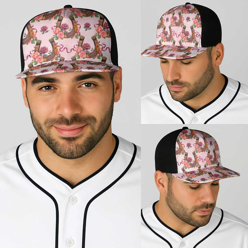 Kentucky Lucky Horseshoe Floral Baseball Net Cap Vintage Western Pattern