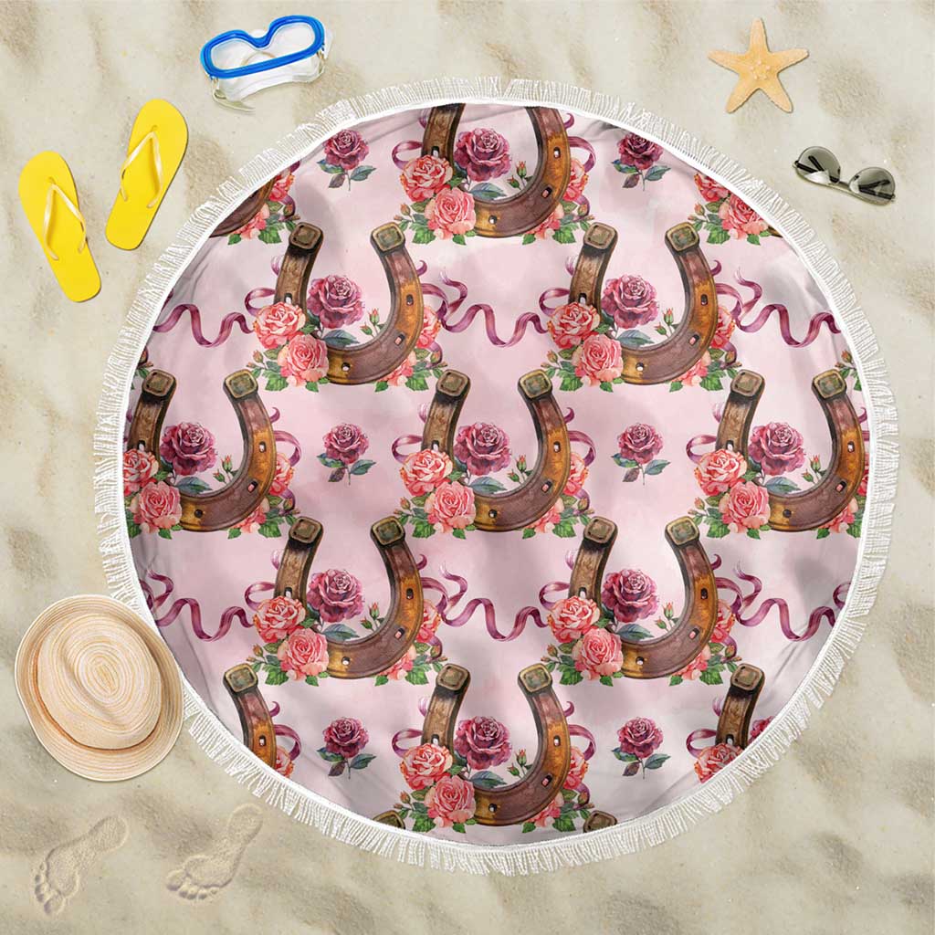 Kentucky Lucky Horseshoe Floral Beach Blanket Vintage Western Pattern