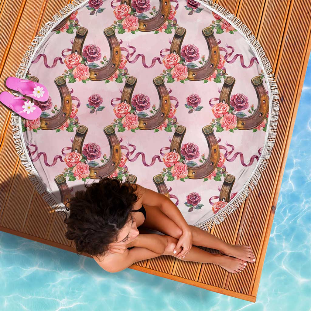 Kentucky Lucky Horseshoe Floral Beach Blanket Vintage Western Pattern