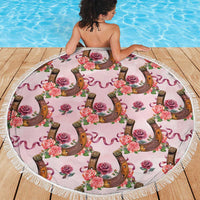 Kentucky Lucky Horseshoe Floral Beach Blanket Vintage Western Pattern