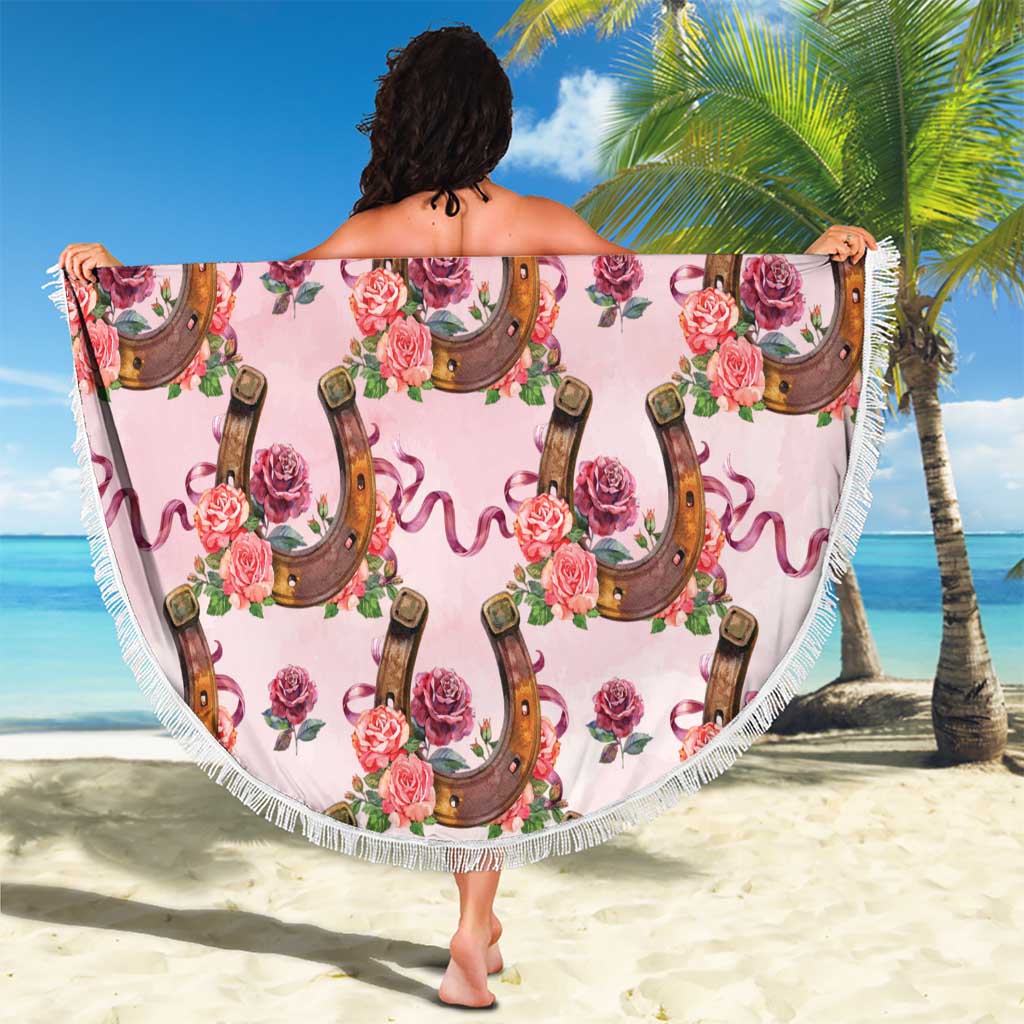 Kentucky Lucky Horseshoe Floral Beach Blanket Vintage Western Pattern