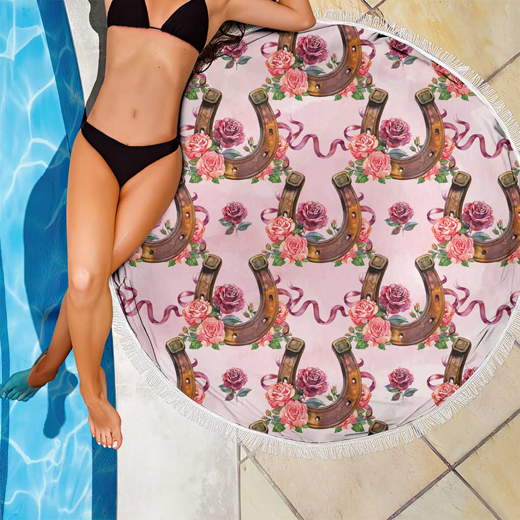 Kentucky Lucky Horseshoe Floral Beach Blanket Vintage Western Pattern