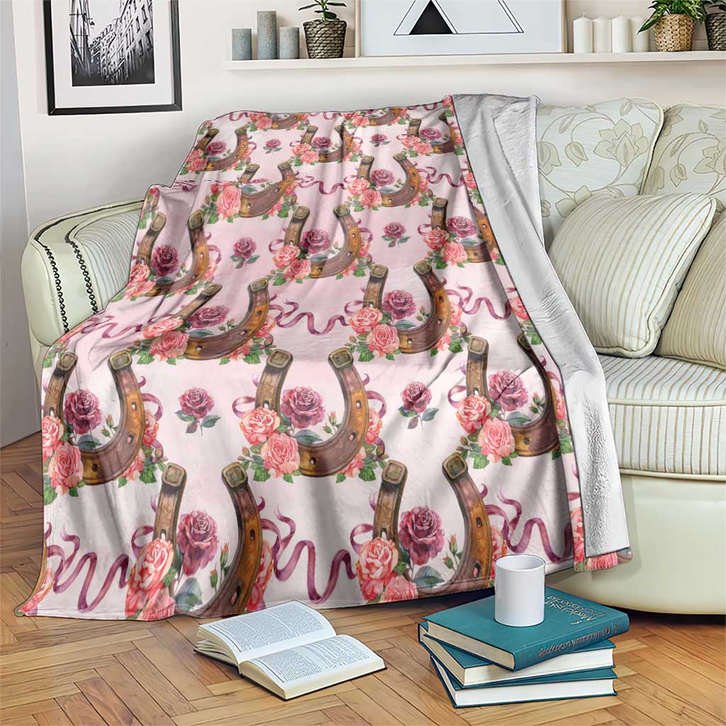 Kentucky Lucky Horseshoe Floral Blanket Vintage Western Pattern