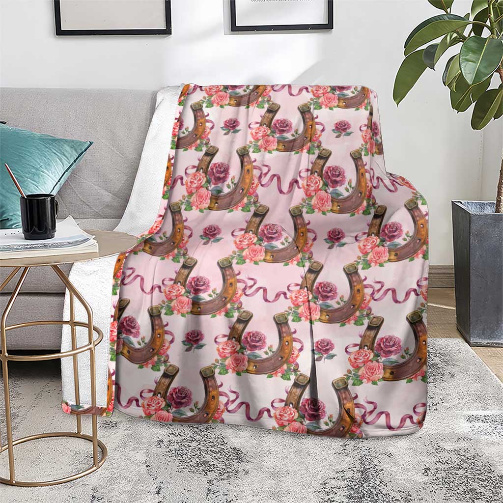 Kentucky Lucky Horseshoe Floral Blanket Vintage Western Pattern