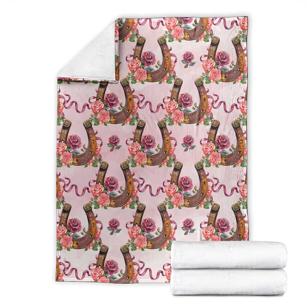 Kentucky Lucky Horseshoe Floral Blanket Vintage Western Pattern