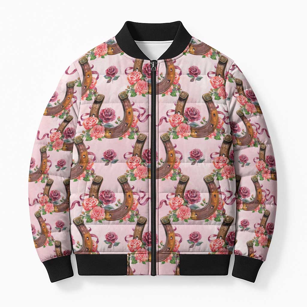 Kentucky Lucky Horseshoe Floral Bomber Puffer Jacket Vintage Western Pattern