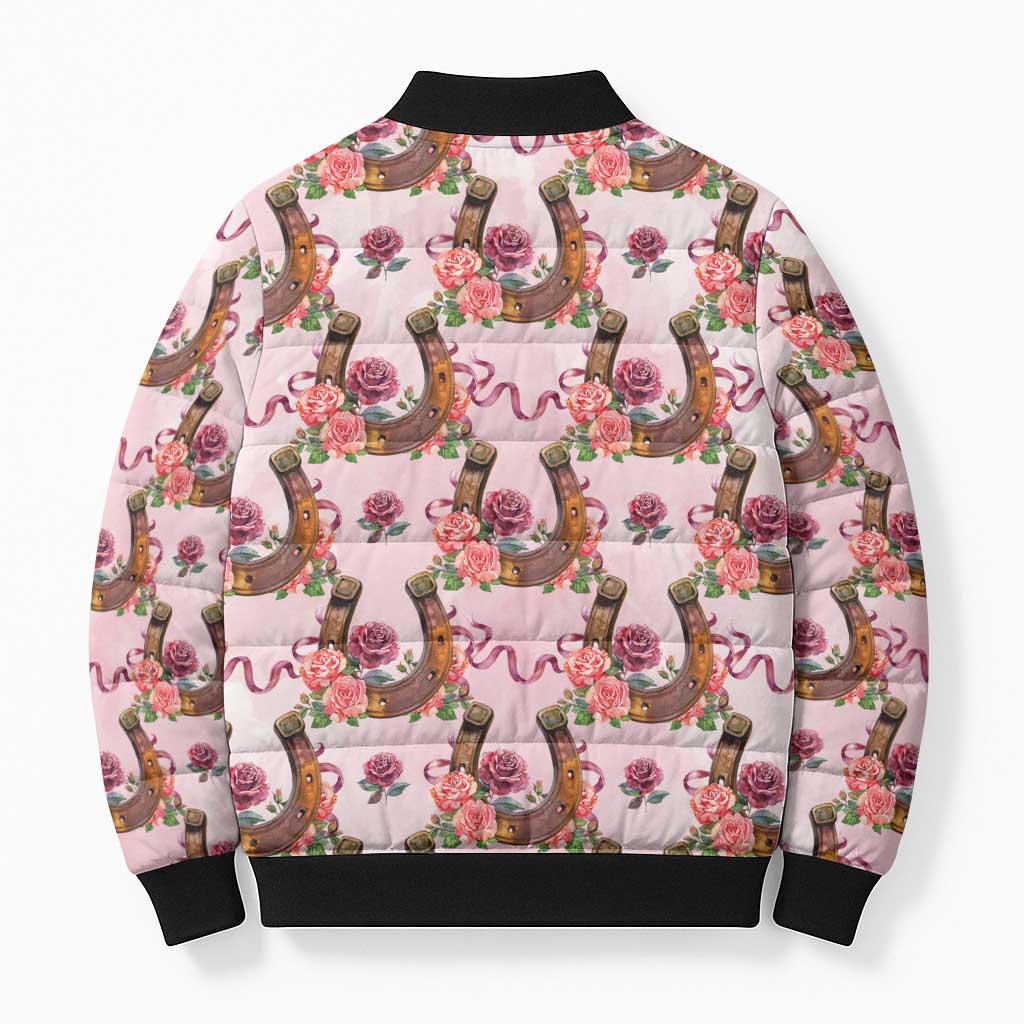 Kentucky Lucky Horseshoe Floral Bomber Puffer Jacket Vintage Western Pattern