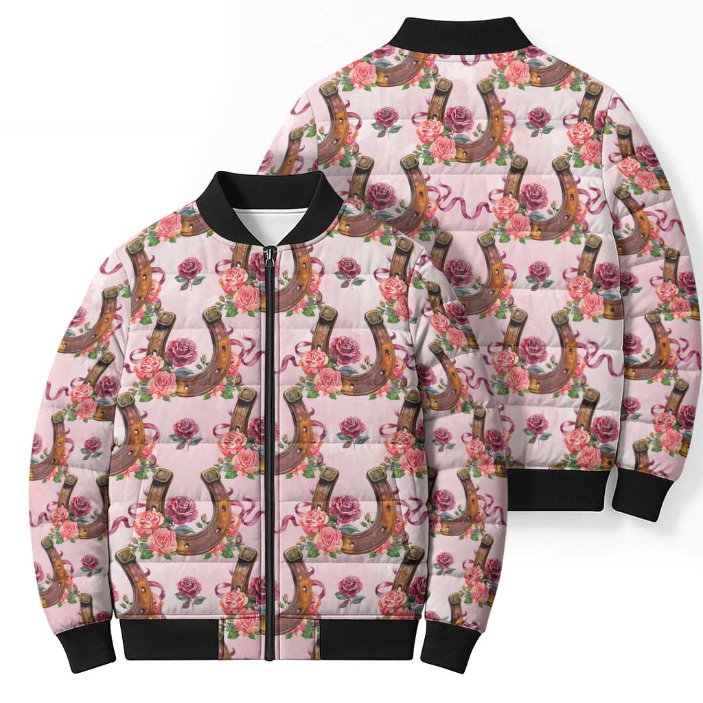Kentucky Lucky Horseshoe Floral Bomber Puffer Jacket Vintage Western Pattern