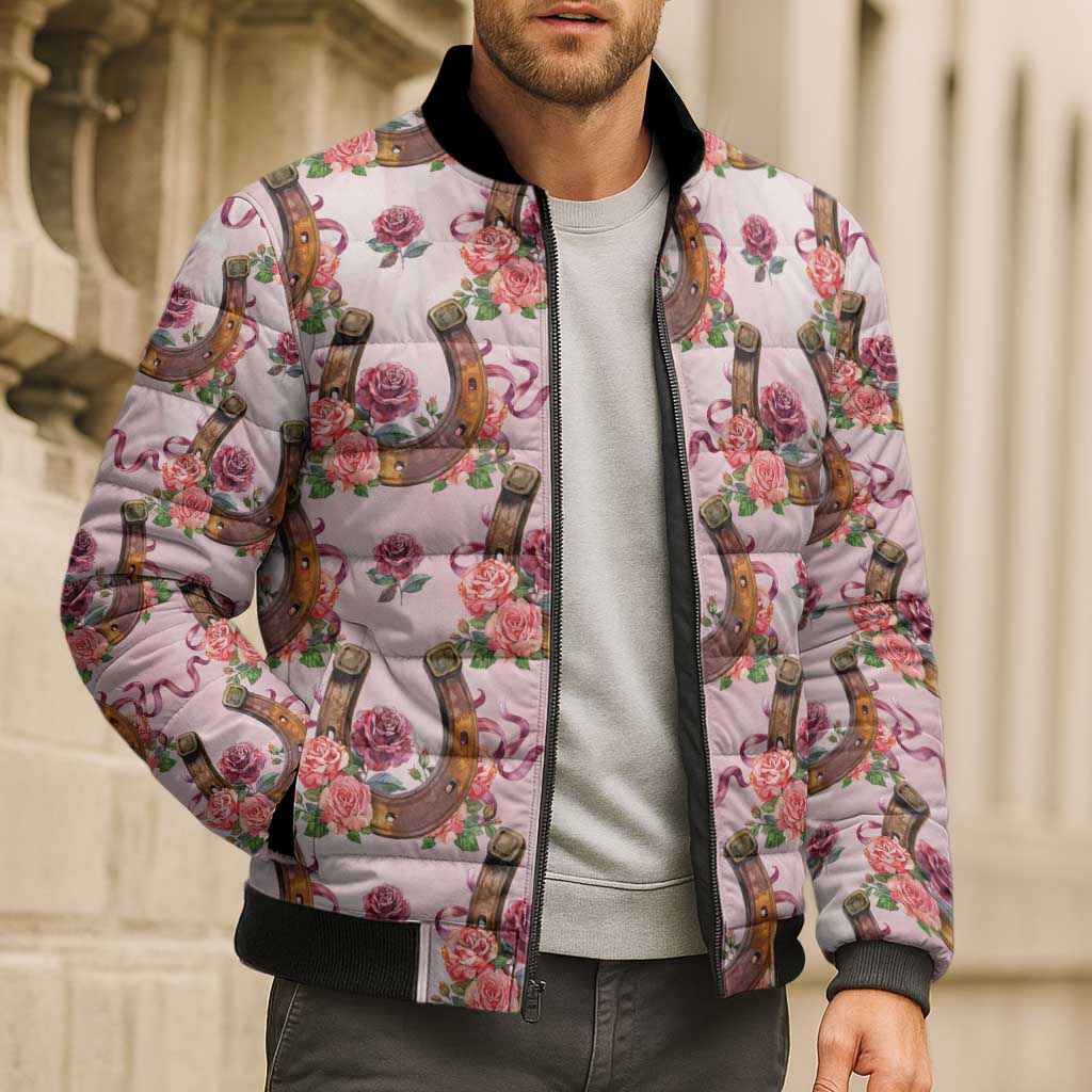 Kentucky Lucky Horseshoe Floral Bomber Puffer Jacket Vintage Western Pattern