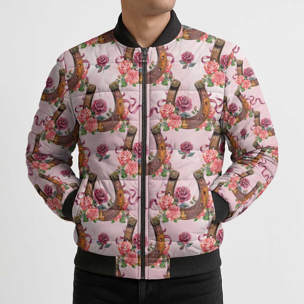 Kentucky Lucky Horseshoe Floral Bomber Puffer Jacket Vintage Western Pattern