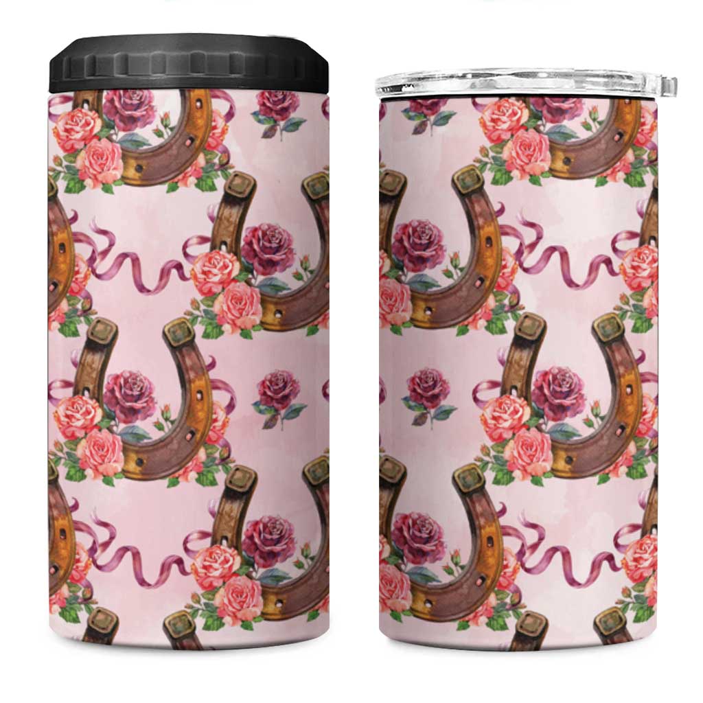 Kentucky Lucky Horseshoe Floral 4 in 1 Can Cooler Tumbler Vintage Western Pattern