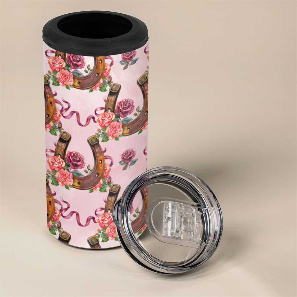 Kentucky Lucky Horseshoe Floral 4 in 1 Can Cooler Tumbler Vintage Western Pattern