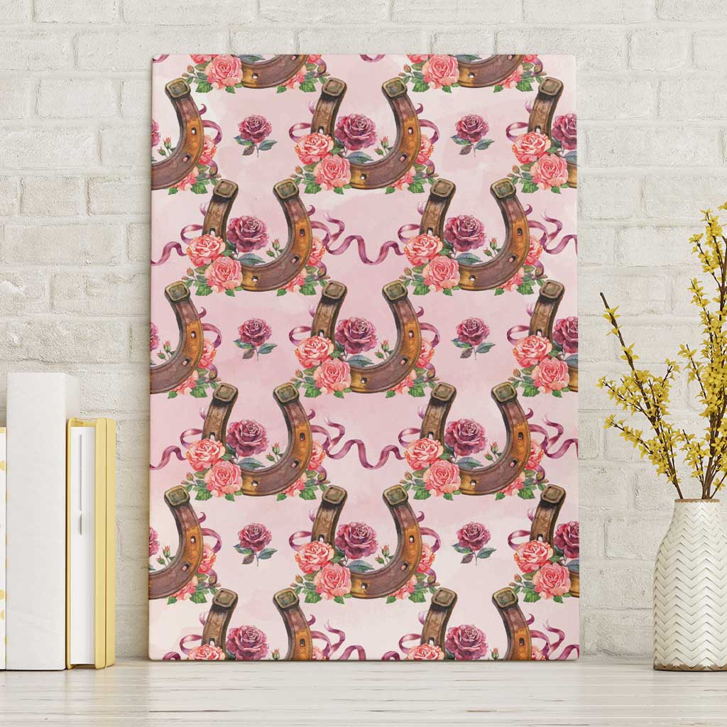 Kentucky Lucky Horseshoe Floral Canvas Wall Art Vintage Western Pattern