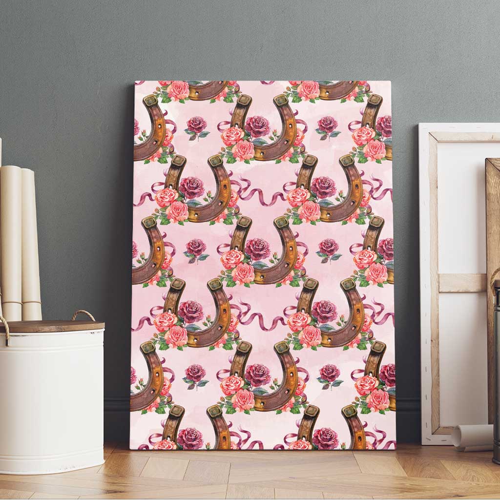 Kentucky Lucky Horseshoe Floral Canvas Wall Art Vintage Western Pattern