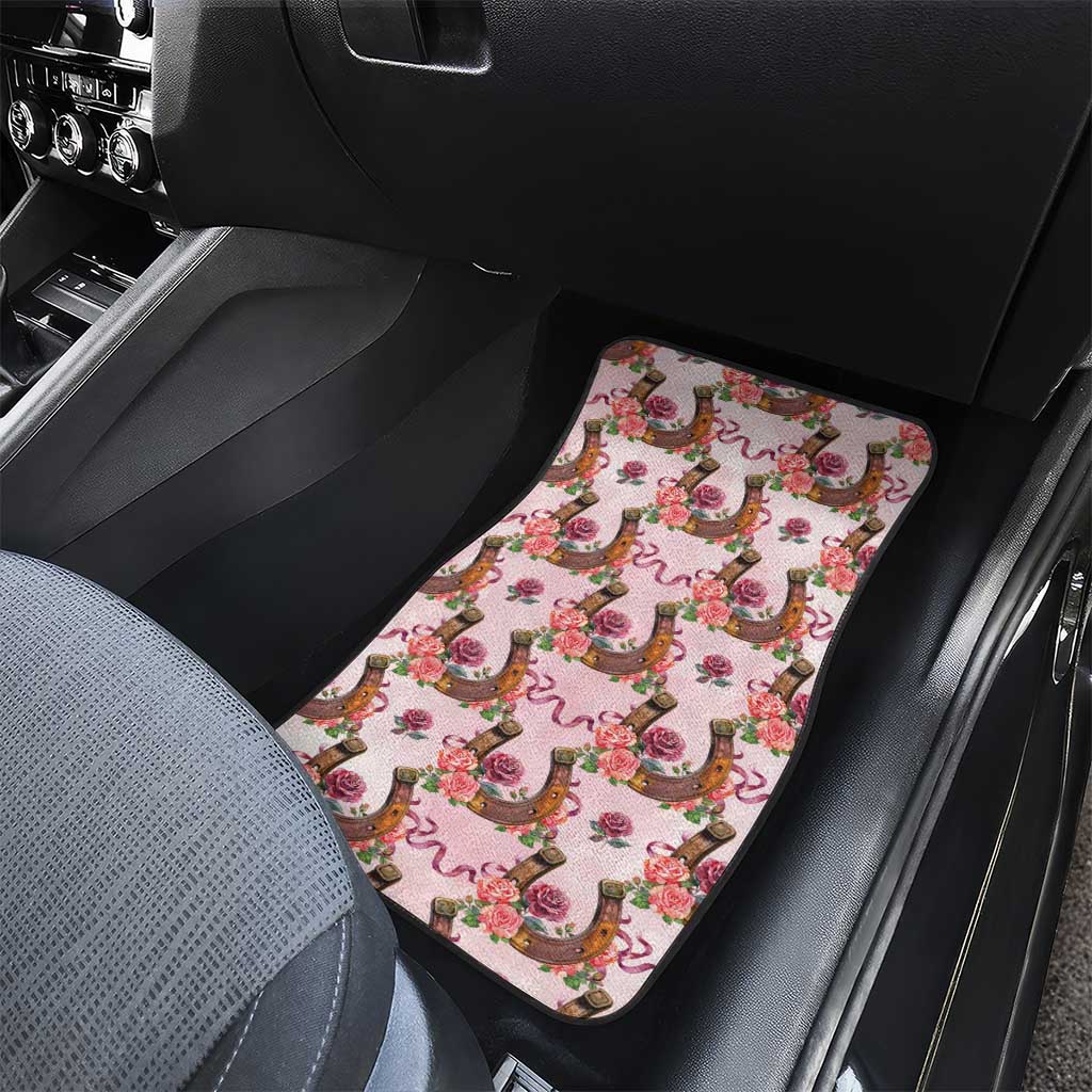 Kentucky Lucky Horseshoe Floral Car Mats Vintage Western Pattern