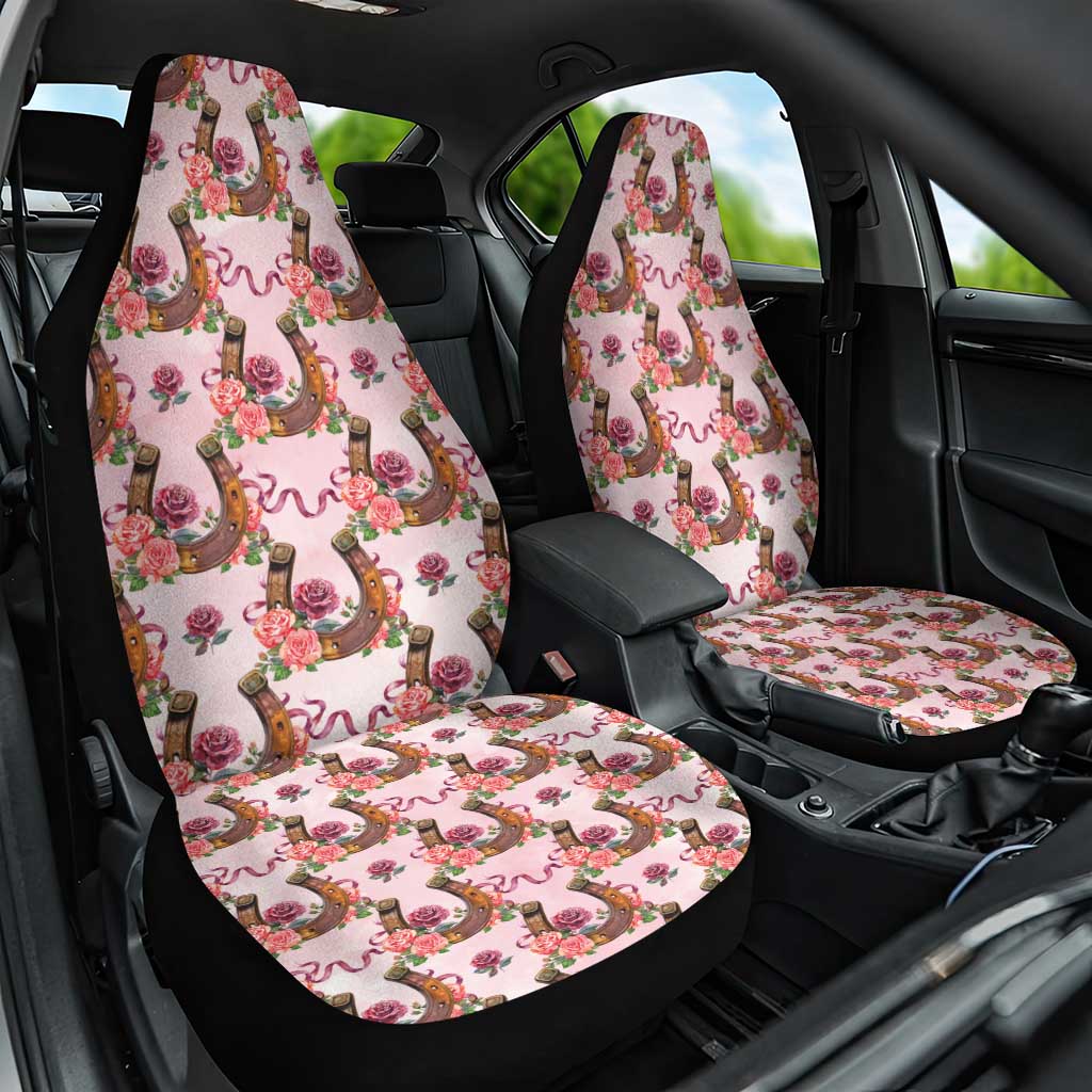 Kentucky Lucky Horseshoe Floral Car Seat Cover Vintage Western Pattern