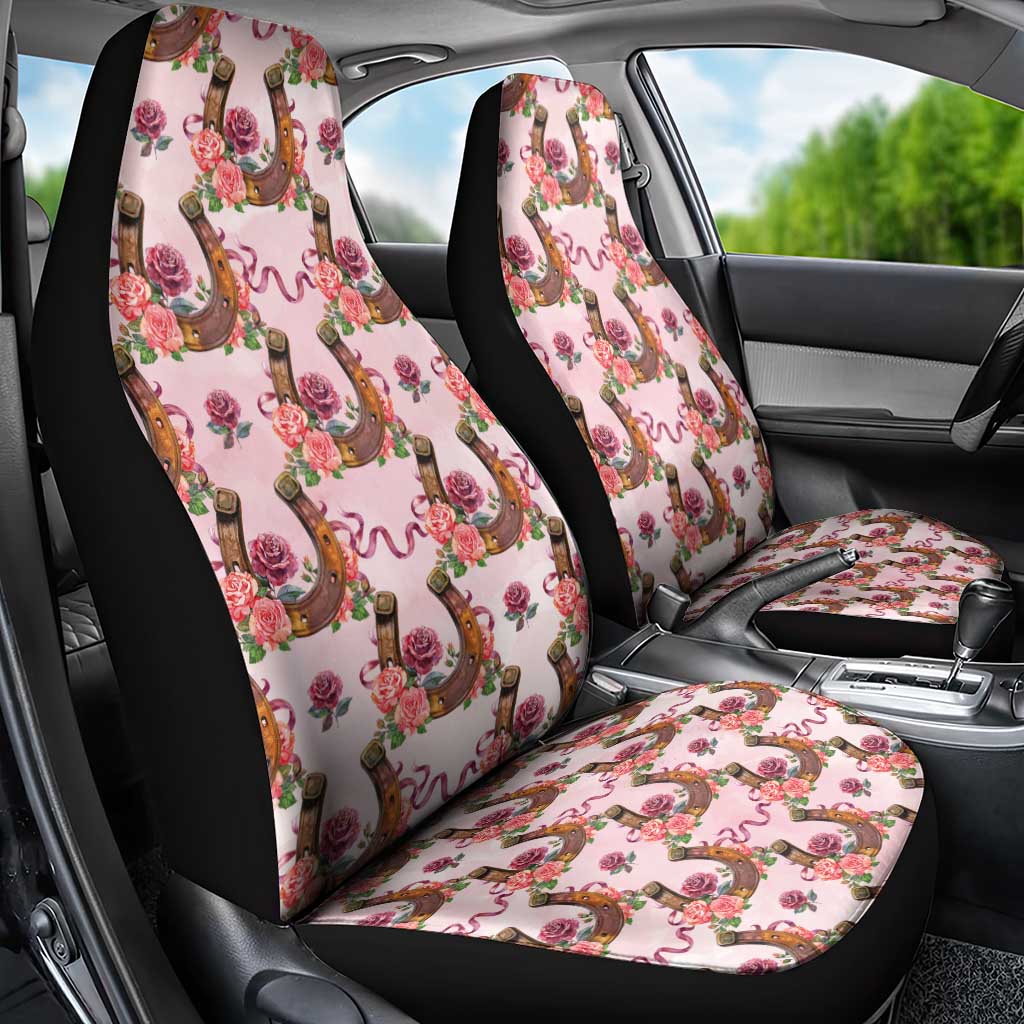 Kentucky Lucky Horseshoe Floral Car Seat Cover Vintage Western Pattern