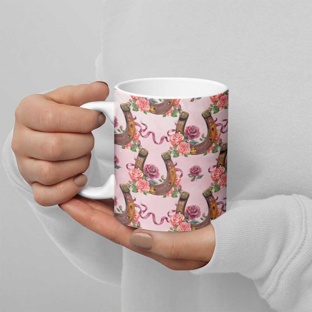 Kentucky Lucky Horseshoe Floral Ceramic Mug Vintage Western Pattern