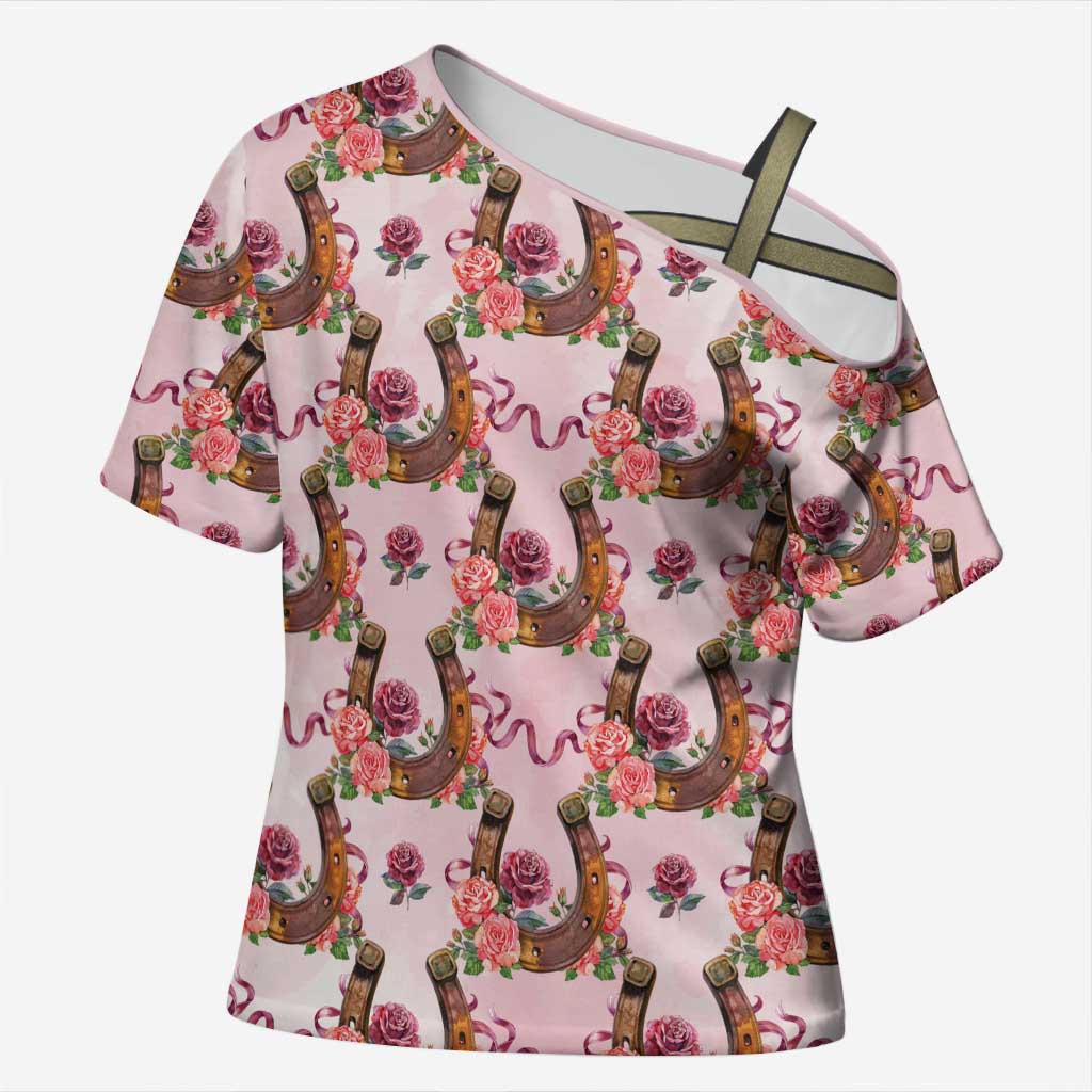 Kentucky Lucky Horseshoe Floral Cross Shoulder Shirt Vintage Western Pattern
