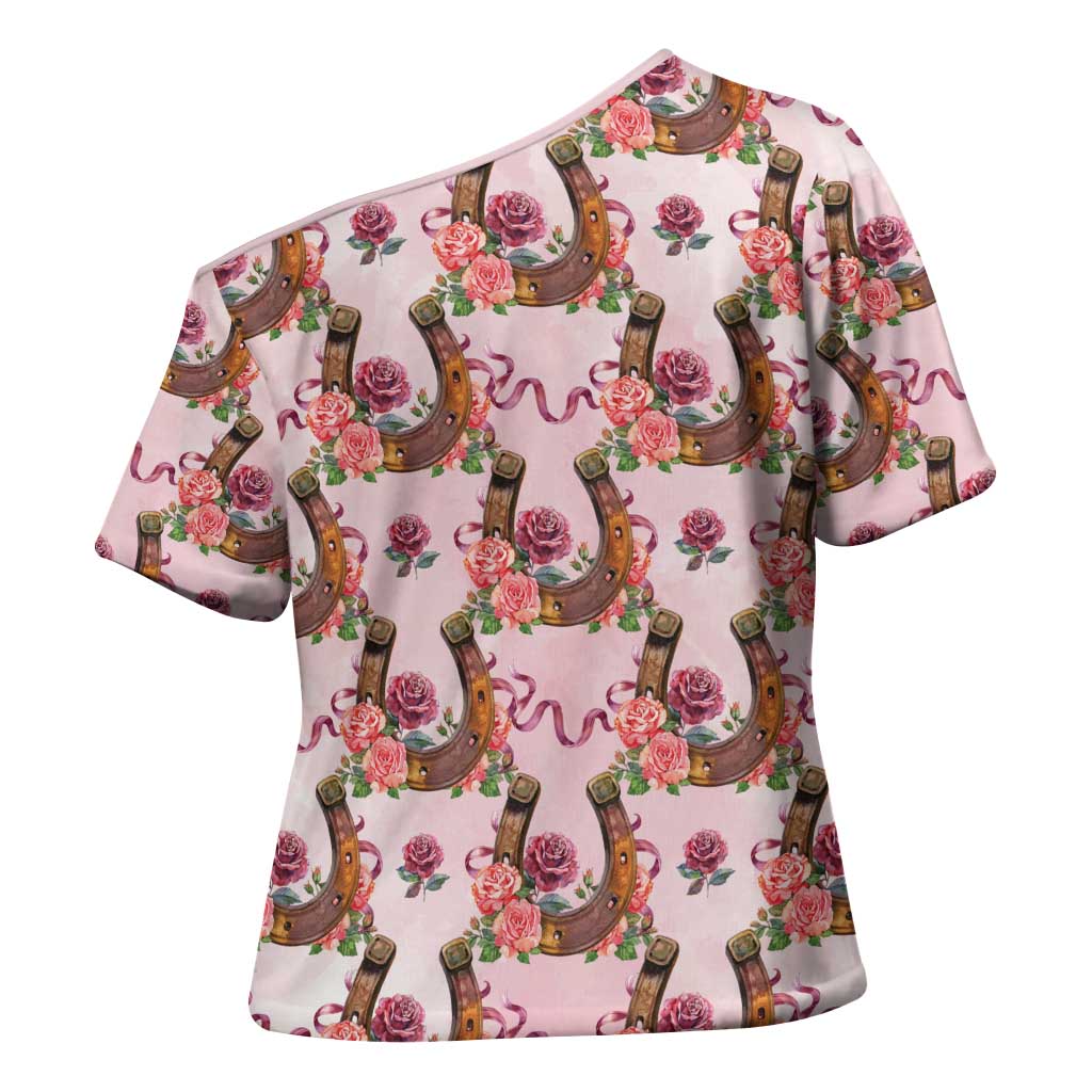 Kentucky Lucky Horseshoe Floral Cross Shoulder Shirt Vintage Western Pattern