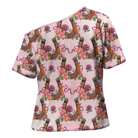 Kentucky Lucky Horseshoe Floral Cross Shoulder Shirt Vintage Western Pattern