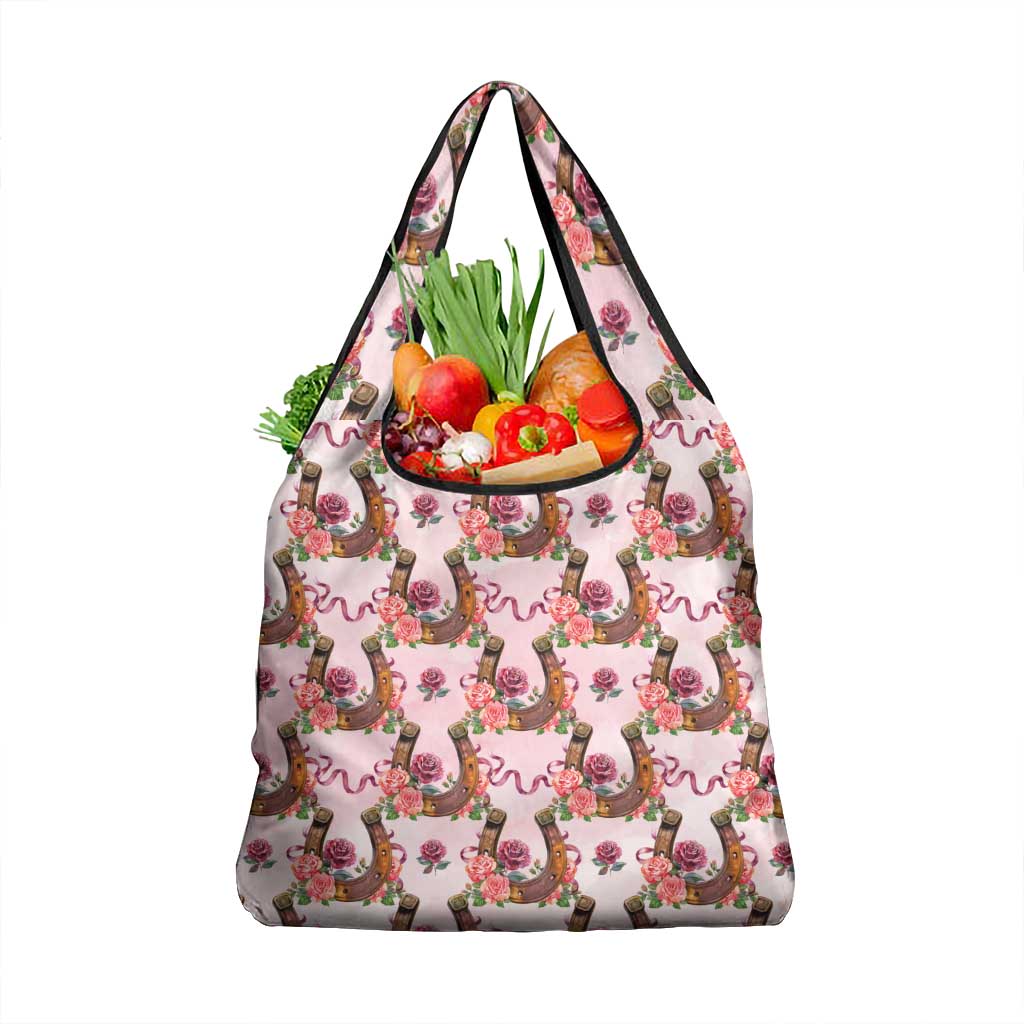 Kentucky Lucky Horseshoe Floral Grocery Bag Vintage Western Pattern