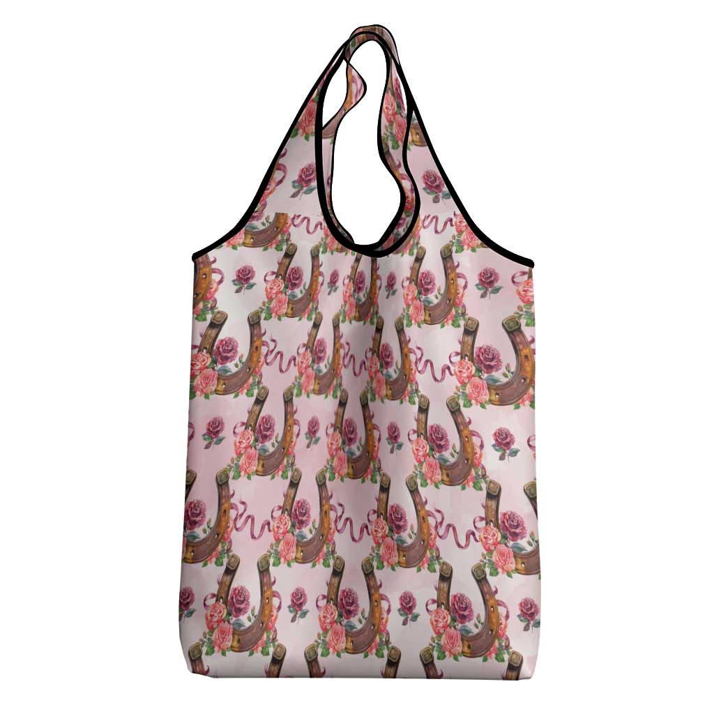 Kentucky Lucky Horseshoe Floral Grocery Bag Vintage Western Pattern