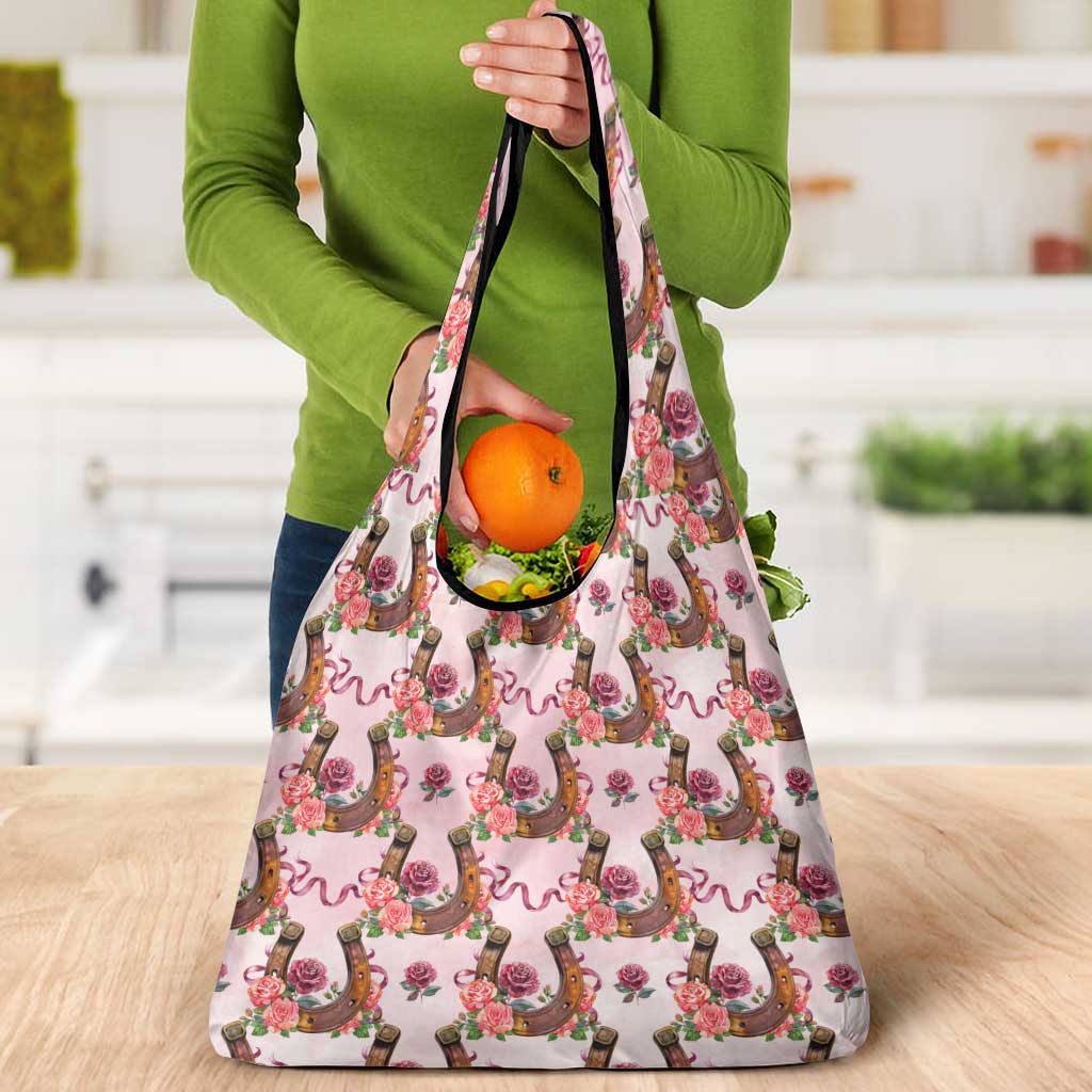 Kentucky Lucky Horseshoe Floral Grocery Bag Vintage Western Pattern
