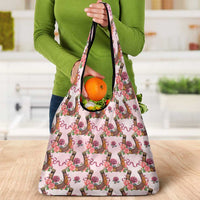Kentucky Lucky Horseshoe Floral Grocery Bag Vintage Western Pattern