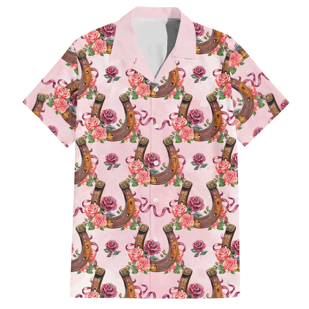 Kentucky Lucky Horseshoe Floral Hawaiian Shirt Vintage Western Pattern