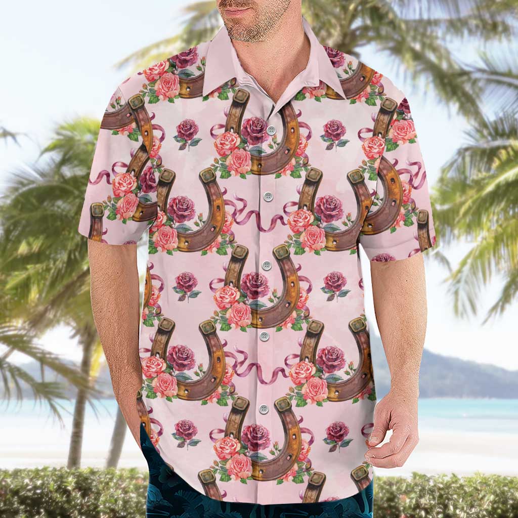 Kentucky Lucky Horseshoe Floral Hawaiian Shirt Vintage Western Pattern