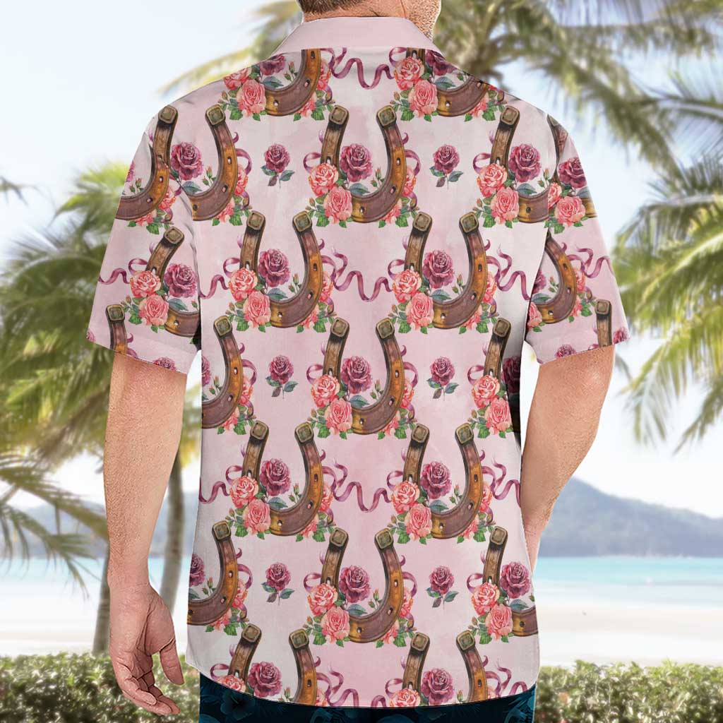 Kentucky Lucky Horseshoe Floral Hawaiian Shirt Vintage Western Pattern