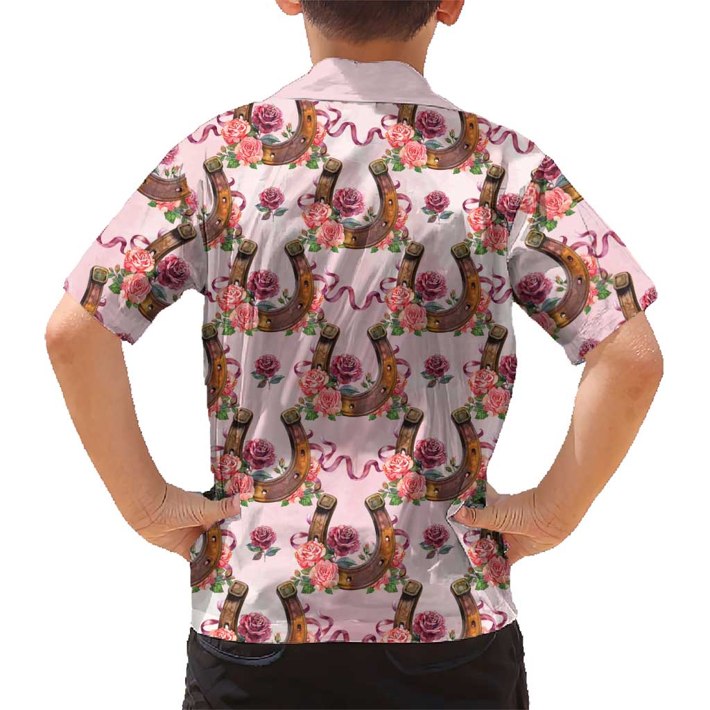 Kentucky Lucky Horseshoe Floral Hawaiian Shirt Vintage Western Pattern