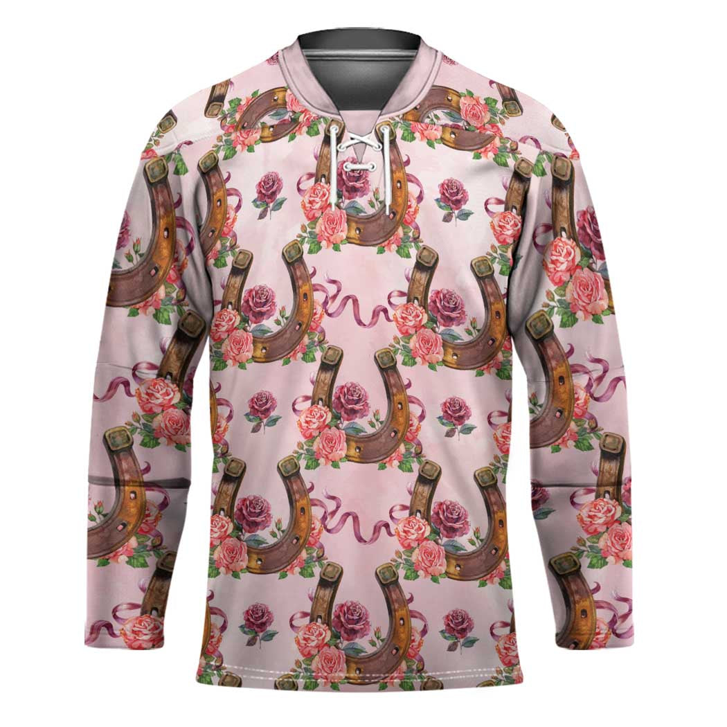 Kentucky Lucky Horseshoe Floral Hockey Jersey Vintage Western Pattern
