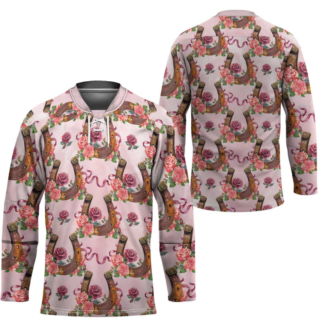 Kentucky Lucky Horseshoe Floral Hockey Jersey Vintage Western Pattern