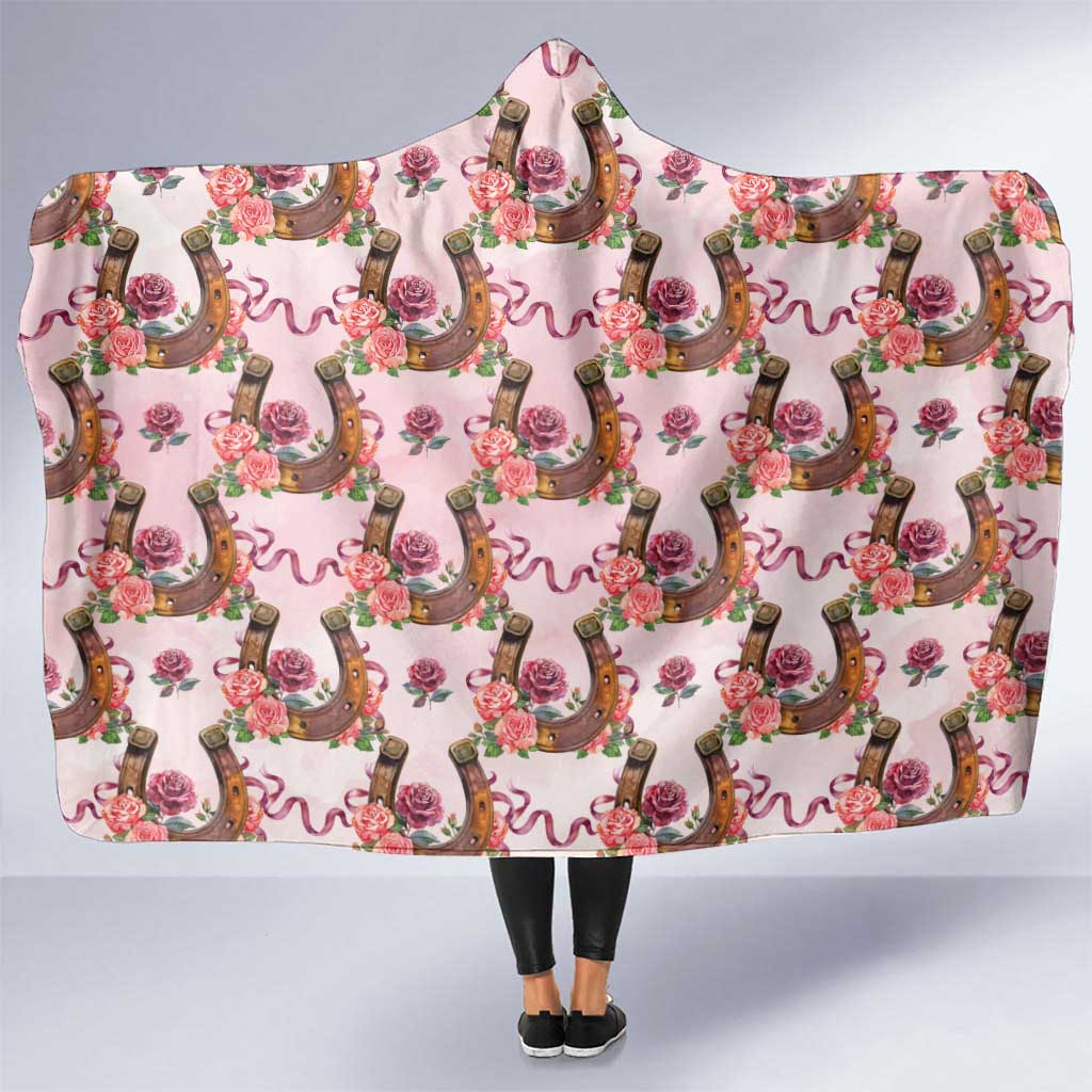 Kentucky Lucky Horseshoe Floral Hooded Blanket Vintage Western Pattern