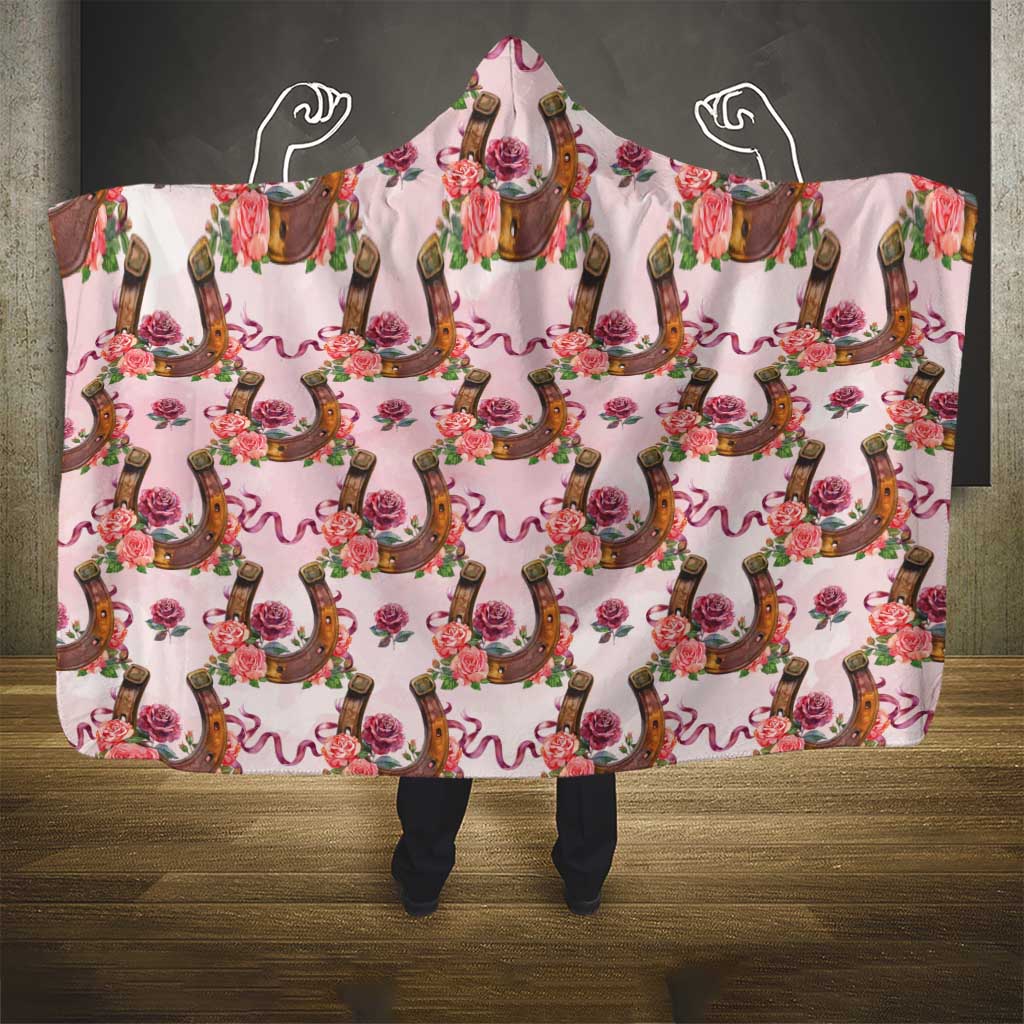 Kentucky Lucky Horseshoe Floral Hooded Blanket Vintage Western Pattern