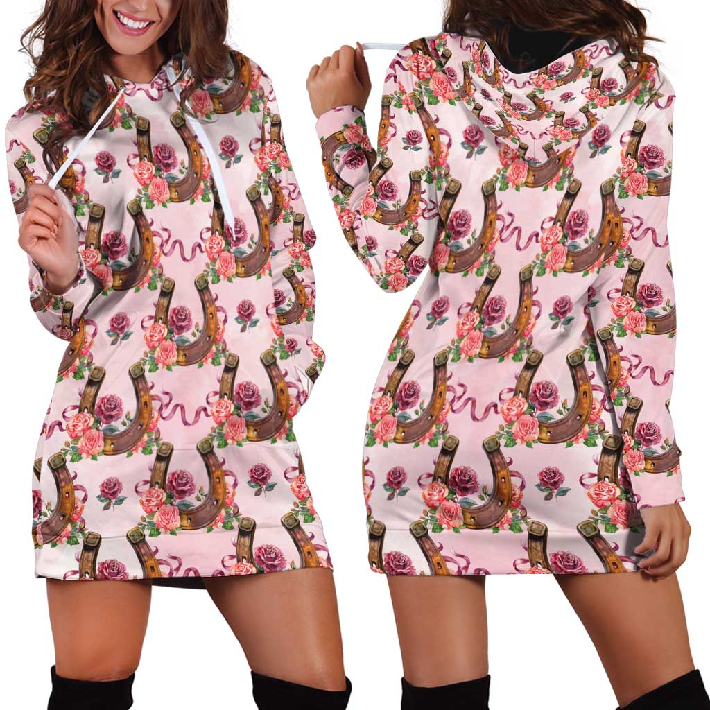 Kentucky Lucky Horseshoe Floral Hoodie Dress Vintage Western Pattern