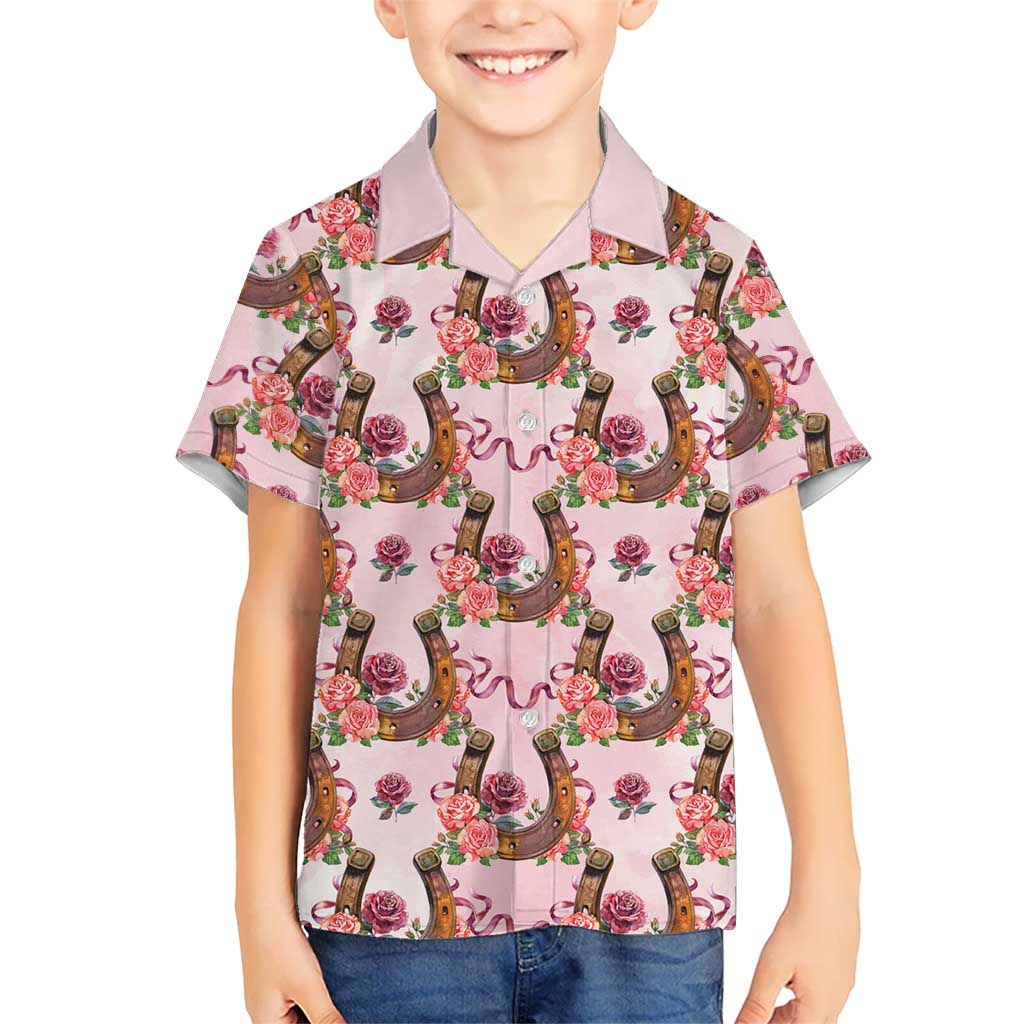 Kentucky Lucky Horseshoe Floral Kid Hawaiian Shirt Vintage Western Pattern