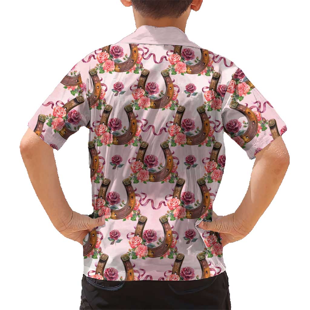 Kentucky Lucky Horseshoe Floral Kid Hawaiian Shirt Vintage Western Pattern