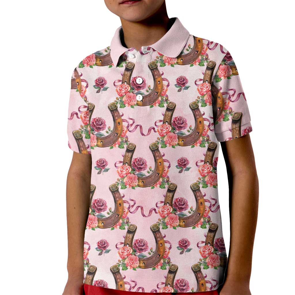 Kentucky Lucky Horseshoe Floral Kid Polo Shirt Vintage Western Pattern