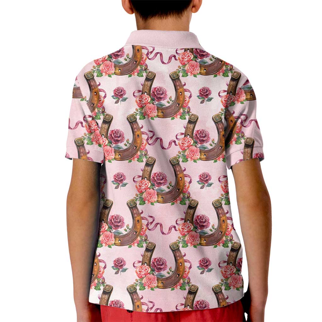 Kentucky Lucky Horseshoe Floral Kid Polo Shirt Vintage Western Pattern