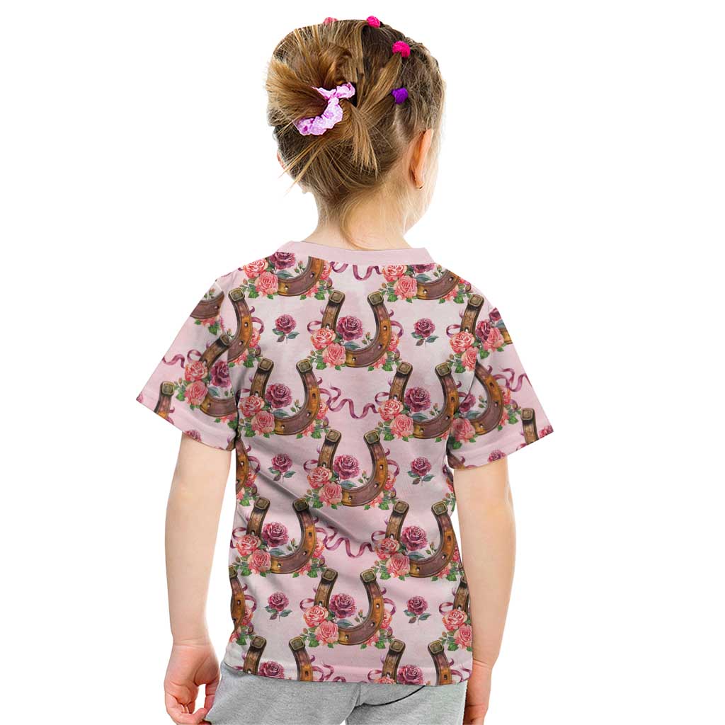 Kentucky Lucky Horseshoe Floral Kid T Shirt Vintage Western Pattern